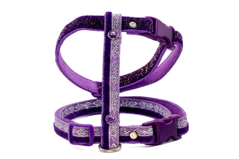 Postroj FIALOVO STŘÍBRNÝ SAMET - LIMITKA - Velikost postroje: M