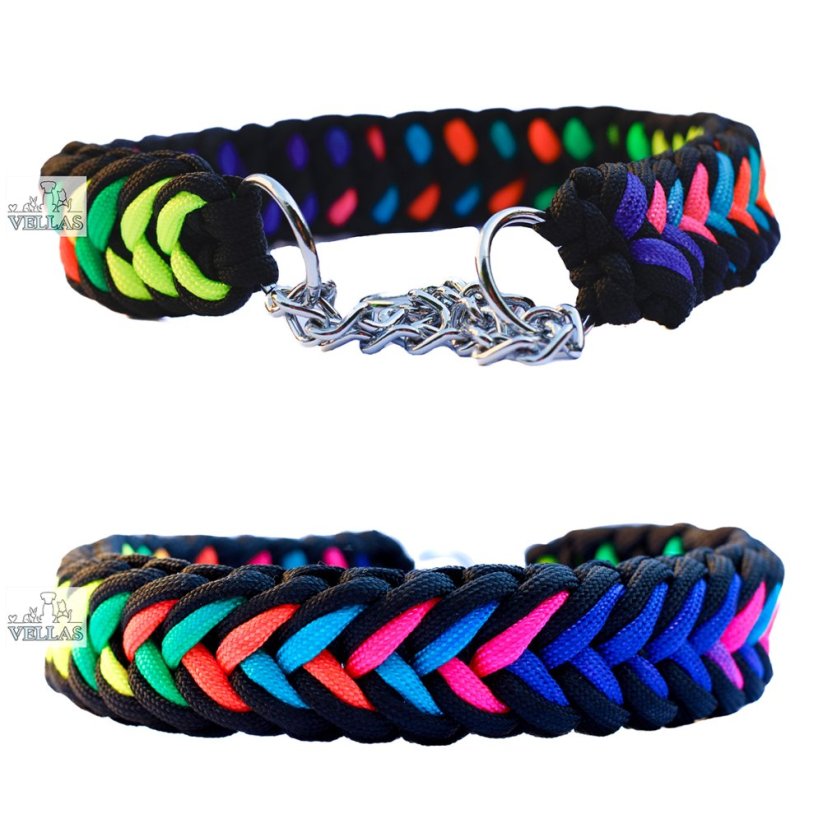 Paracordový obojek BLACK RAINBOW ARROWS - Velikost pleteného obojku: XXL (nad 60cm)