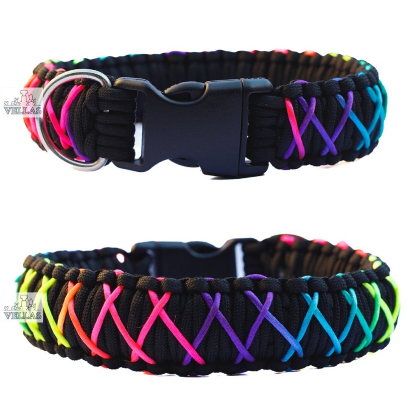 Paracordový obojek DOUBLE BLACK RAINBOW - Velikost pleteného obojku: XXL (nad 60cm)